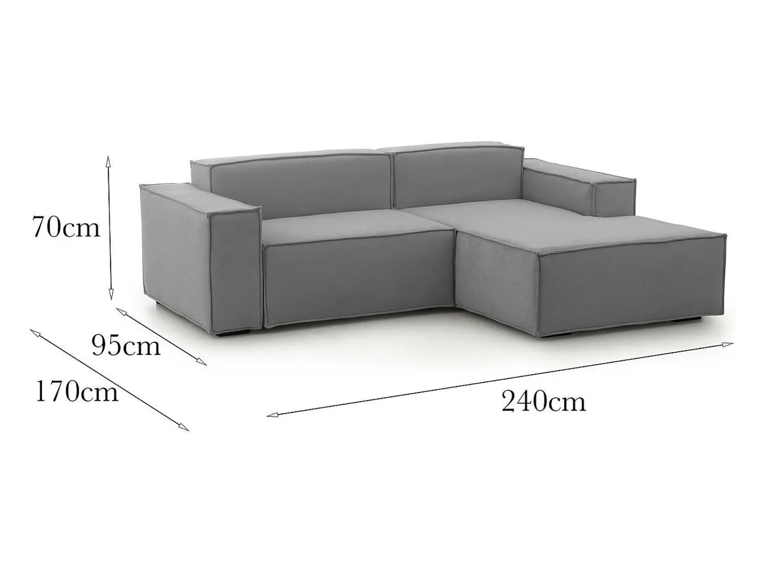 Talamo Italia Sofá fixo Dgatta, Sofá modular grande de 2 lugares com península direita, 100% Fabricado na Itália, Sofá de tecido moderno, 240x170h70 cm, Cinza^ Sofá