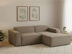 Talamo Italia Sofá fixo Dgatta, Sofá modular grande de 2 lugares com península direita, 100% Fabricado na Itália, Sofá de tecido moderno, 240x170h70 cm, Taupe Cinzento