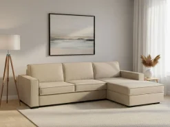 Sofá*Talamo Italia Sofá fixo Dgodea, Sofá de canto, 100% Fabricado na Itália, Sofá da sala com, Península direita, com braços finos, Cm 260x95h90, Bege