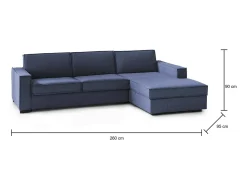 Sofá|Talamo Italia Sofá fixo Dgodea, Sofá de canto, 100% Fabricado na Itália, Sofá da sala com península direita de armazenamento, com braços finos, 260x95h90 cm, Azul