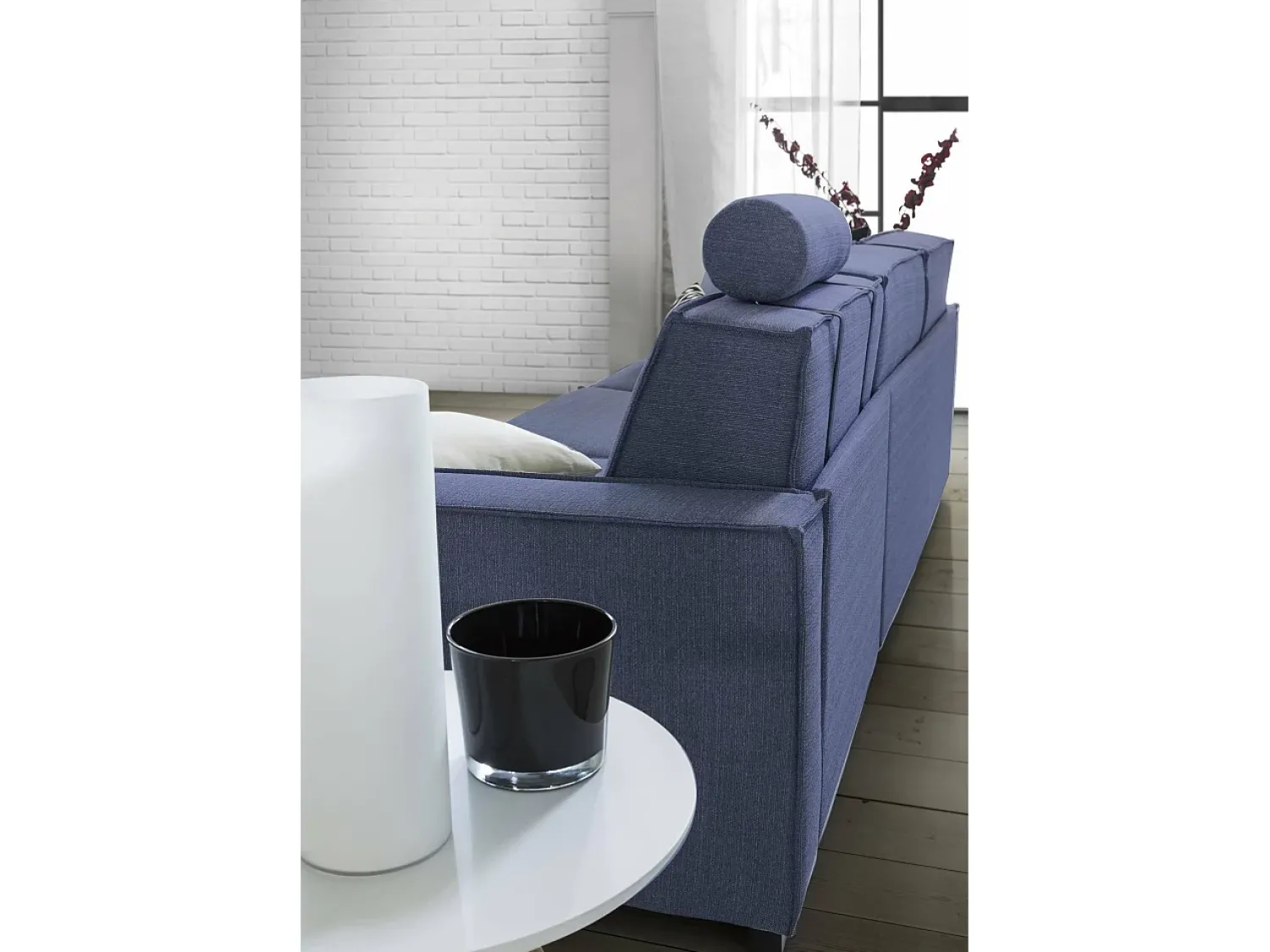 Sofá|Talamo Italia Sofá fixo Dgodea, Sofá de canto, 100% Fabricado na Itália, Sofá da sala com península direita de armazenamento, com braços finos, 260x95h90 cm, Azul