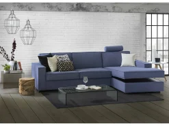 Sofá|Talamo Italia Sofá fixo Dgodea, Sofá de canto, 100% Fabricado na Itália, Sofá da sala com península direita de armazenamento, com braços finos, 260x95h90 cm, Azul