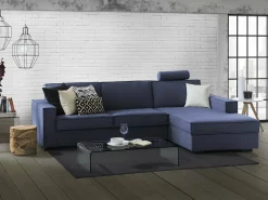 Sofá|Talamo Italia Sofá fixo Dgodea, Sofá de canto, 100% Fabricado na Itália, Sofá da sala com península direita de armazenamento, com braços finos, 260x95h90 cm, Azul