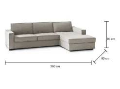 Sofá|Talamo Italia Sofá fixo Dgodea, Sofá de canto, 100% Fabricado na Itália, Sofá da sala com, Península direita, com braços finos, Cm 260x95h90, Taupe Cinzento
