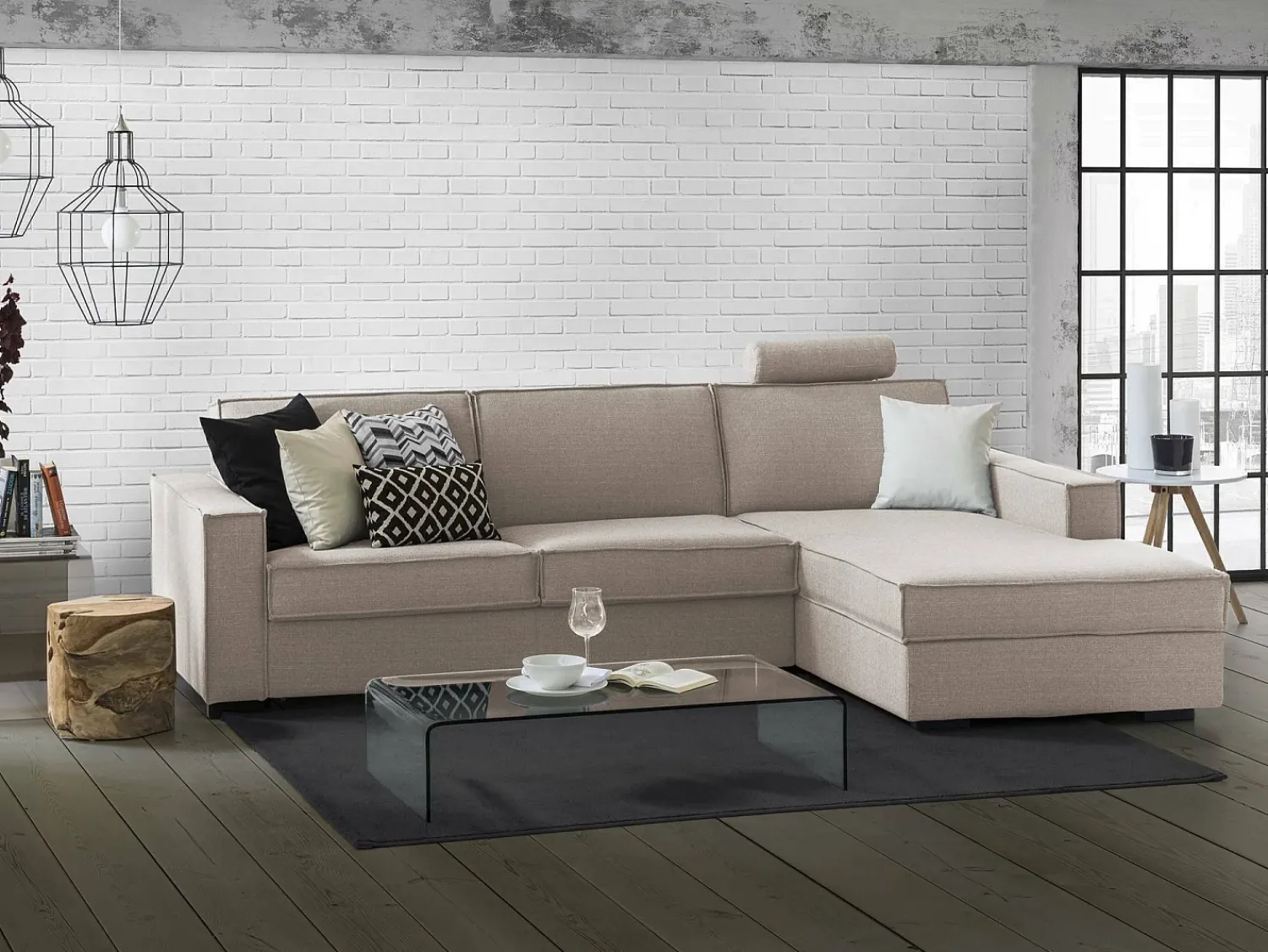 Sofá|Talamo Italia Sofá fixo Dgodea, Sofá de canto, 100% Fabricado na Itália, Sofá da sala com, Península direita, com braços finos, Cm 260x95h90, Taupe Cinzento