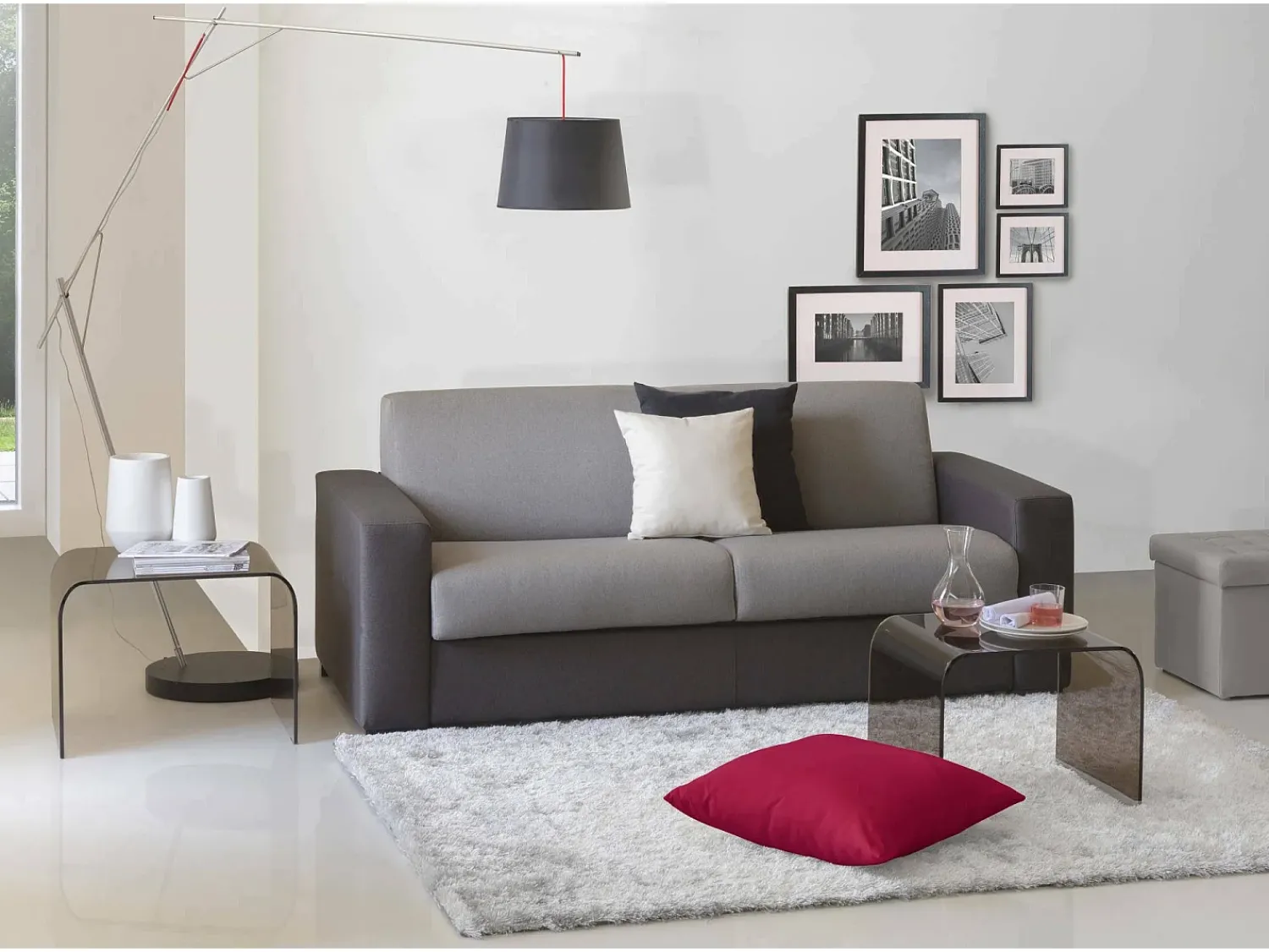 Talamo Italia Sofá fixo Dgrabb, sofá de 3 lugares, 100% Fabricado na Itália, Sofá da sala, em tecido acolchoado, com braços finos, 200x95h90 cm, Cinza e Antracite Cinzento