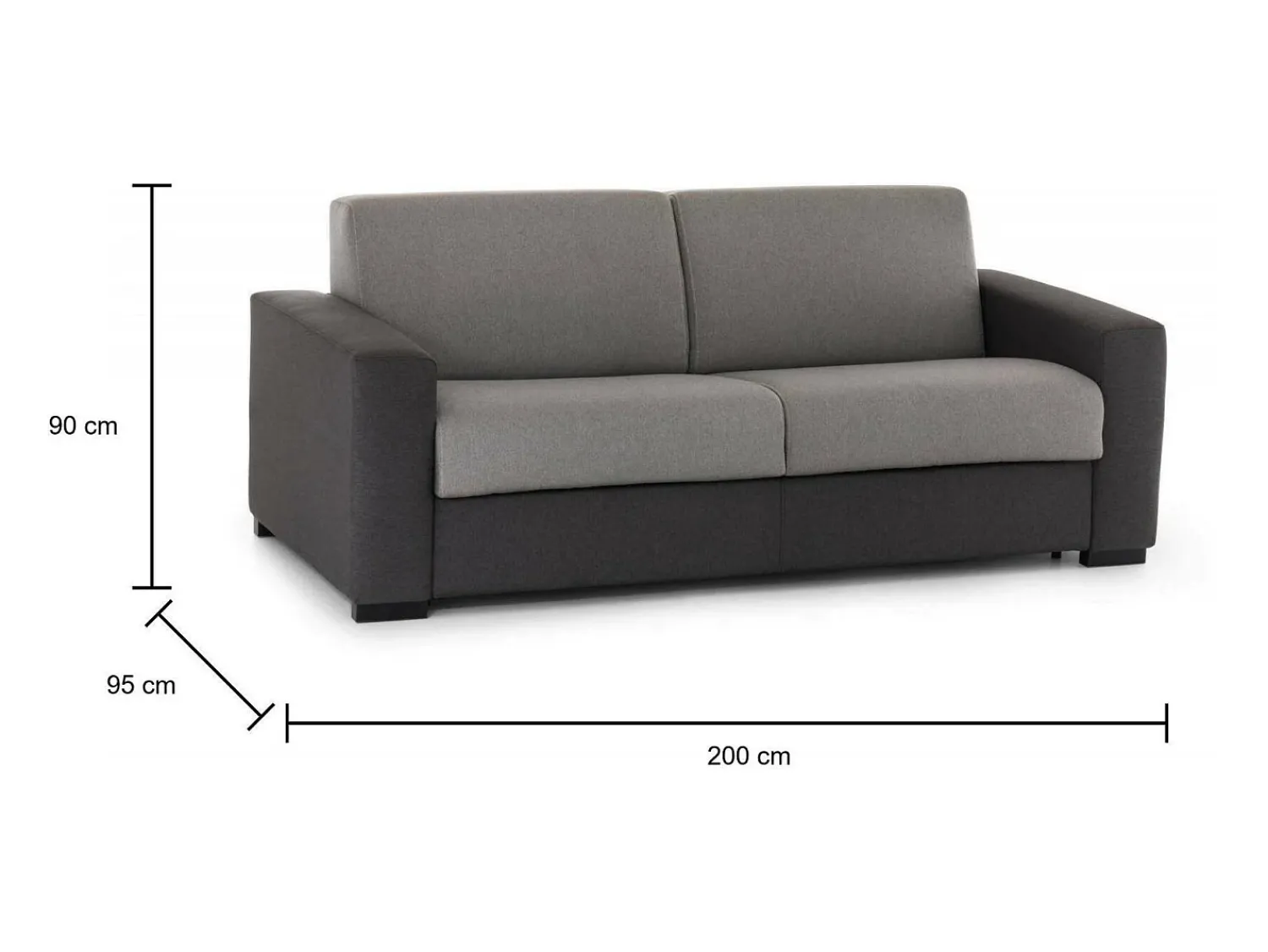 Talamo Italia Sofá fixo Dgrabb, sofá de 3 lugares, 100% Fabricado na Itália, Sofá da sala, em tecido acolchoado, com braços finos, 200x95h90 cm, Cinza e Antracite Cinzento