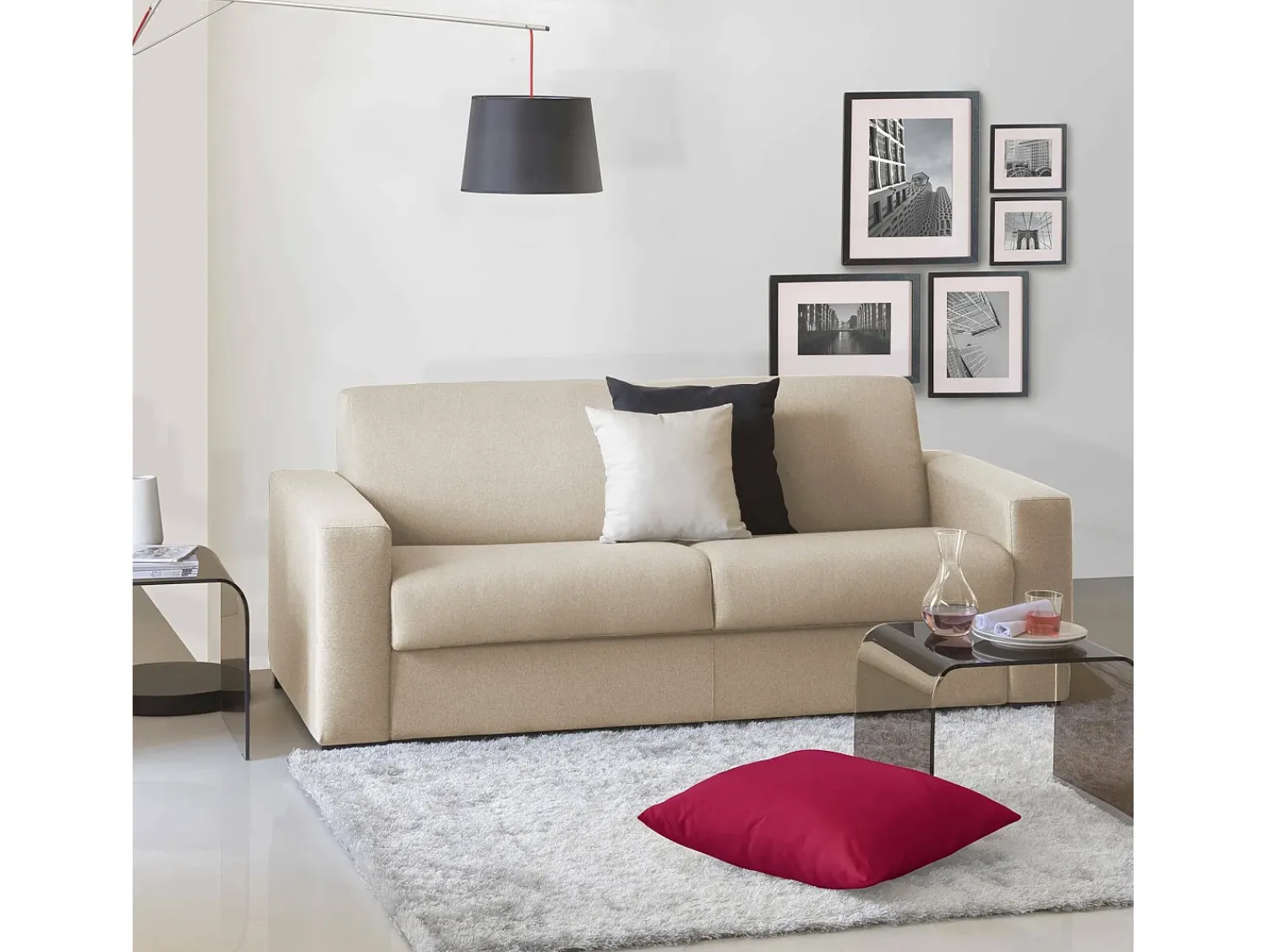 Sofá|Talamo Italia Sofá fixo Dgunte, Sofá grande de 2 lugares, 100% Fabricado na Itália, Sofá da sala, em tecido acolchoado, com braços finos, 180x95h90 cm, Bege