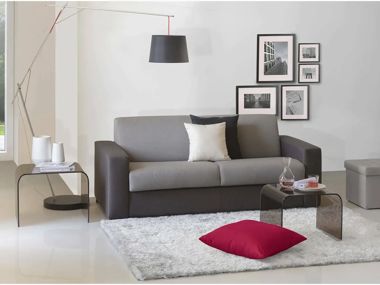 Clearance Talamo Italia Sofá fixo Dgunte, Sofá grande de 2 lugares, 100% Fabricado na Itália, Sofá da sala, em tecido acolchoado, com braços finos, 180x95h90 cm, Cinza e Antracite Cinzento