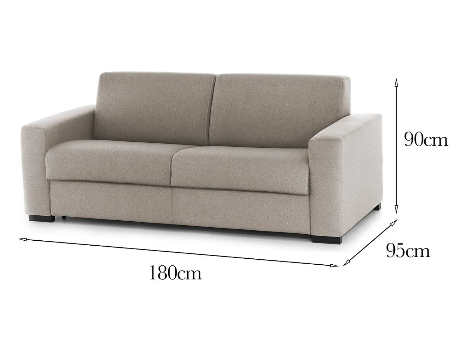 Talamo Italia Sofá fixo Dgunte, Sofá grande de 2 lugares, 100% Fabricado na Itália, Sofá da sala, em tecido acolchoado, com braços finos, 180x95h90 cm, Taupe^ Sofá