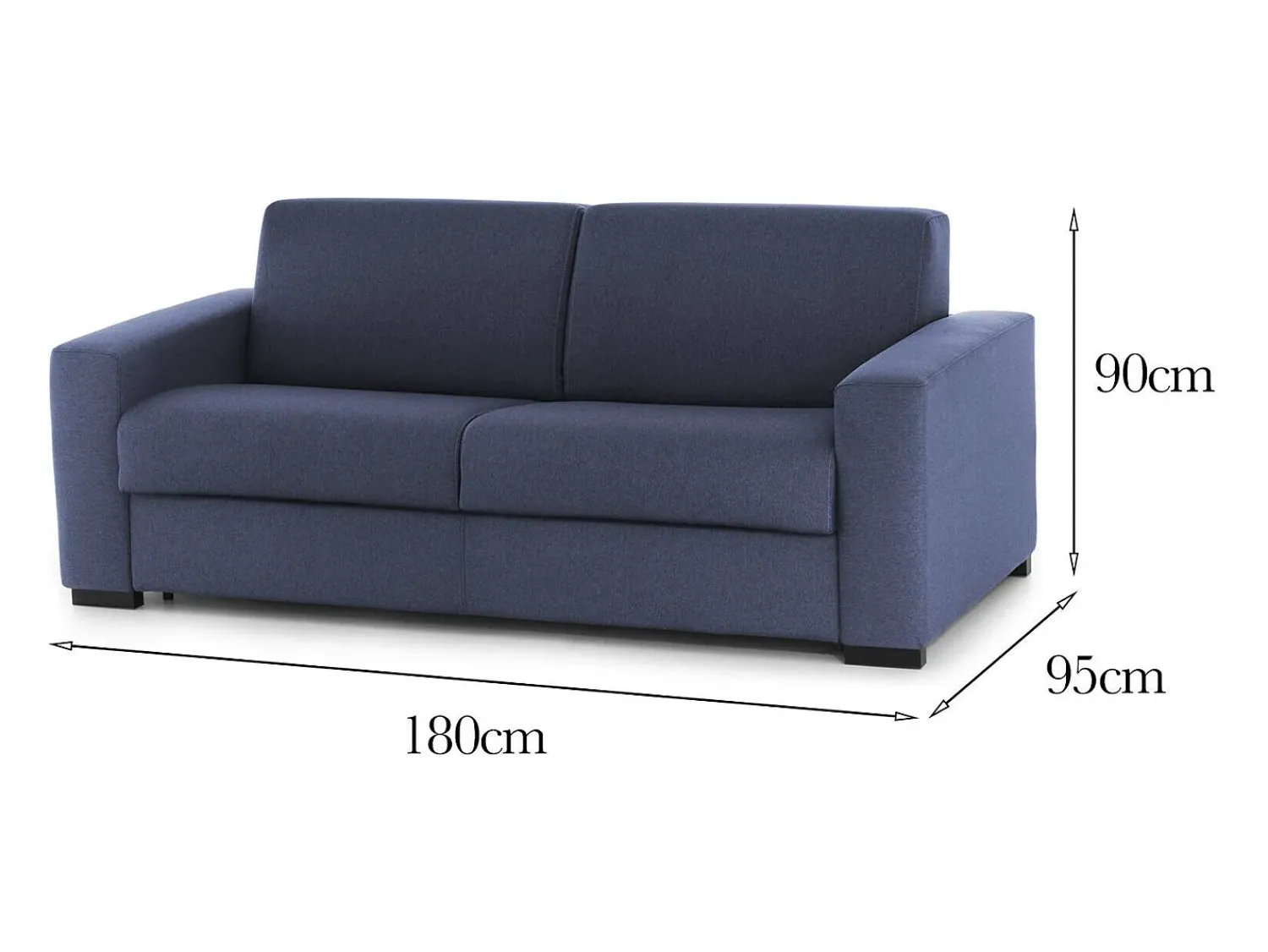 Outlet Talamo Italia Sofá fixo Dgunte, Sofá grande de 2 lugares, 100% Fabricado na Itália, Sofá da sala, em tecido acolchoado, com braços finos, 180x95h90 cm, Azul