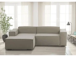 Talamo Italia Sofá fixo Dkivil, sofá modular de 2 lugares com península esquerda, 100% Fabricado na Itália, Sofá de tecido moderno, 220x170h70 cm, Taupe^ Sofá
