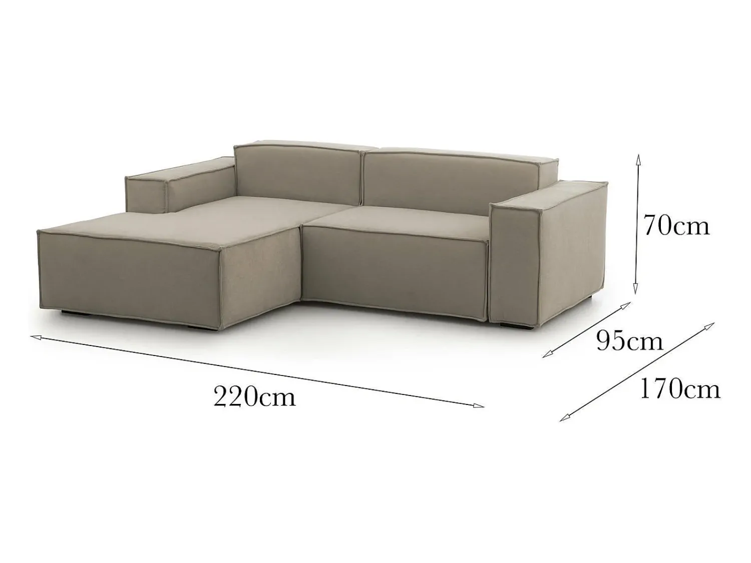 Talamo Italia Sofá fixo Dkivil, sofá modular de 2 lugares com península esquerda, 100% Fabricado na Itália, Sofá de tecido moderno, 220x170h70 cm, Taupe^ Sofá