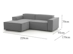 Talamo Italia Sofá fixo Dkivil, sofá modular de 2 lugares com península esquerda, 100% Fabricado na Itália, Sofá de tecido moderno, 220x170h70 cm, Cinza^ Sofá