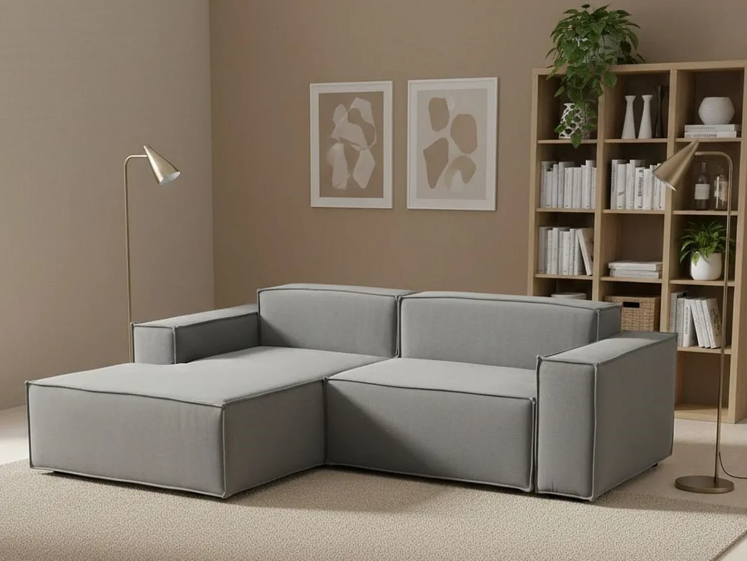 Talamo Italia Sofá fixo Dkivil, sofá modular de 2 lugares com península esquerda, 100% Fabricado na Itália, Sofá de tecido moderno, 220x170h70 cm, Cinza^ Sofá