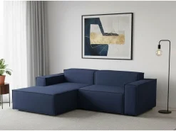 Sofá*Talamo Italia Sofá fixo Dkivil, sofá modular de 2 lugares com península esquerda, 100% Fabricado na Itália, Sofá de tecido moderno, 220x170h70 cm, Azul