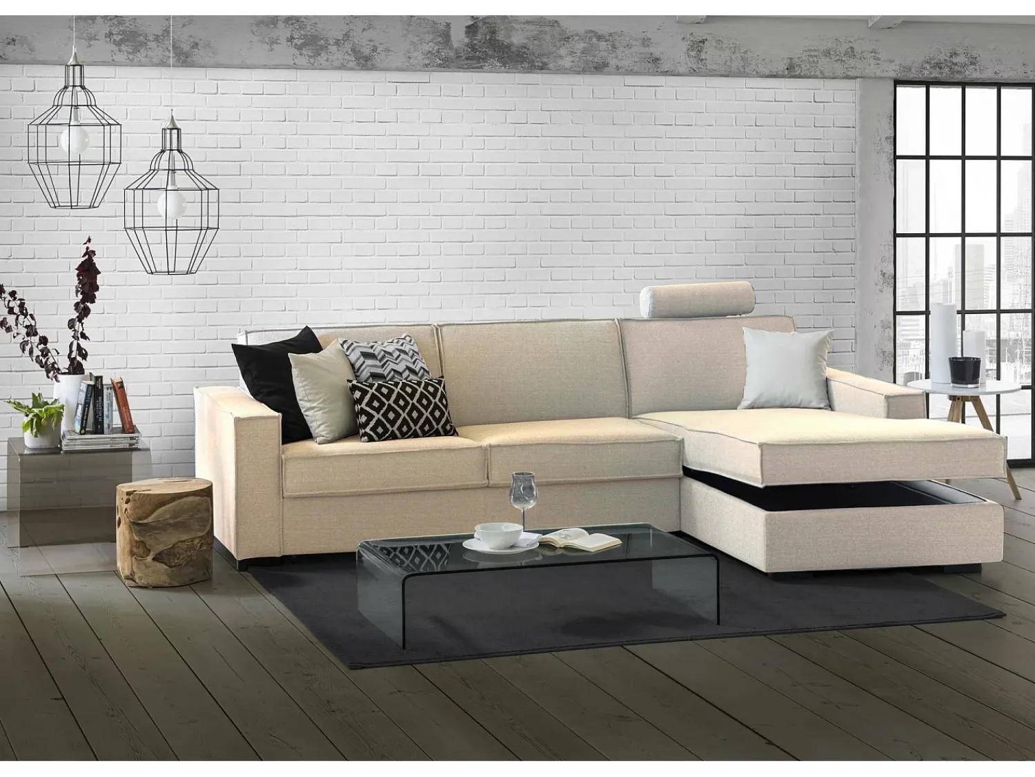 Talamo Italia Sofá fixo Dkiyin, Sofá de canto, 100% Fabricado na Itália, Sofá da sala com península de contêiner direita, com braços padrão, 280x95h90 cm,^ Sofá