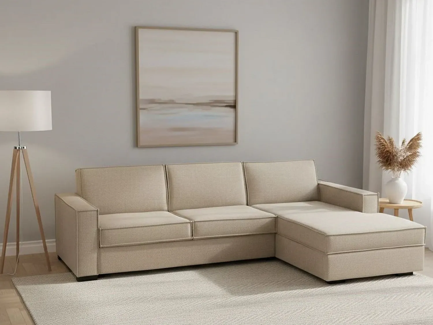 Talamo Italia Sofá fixo Dkiyin, Sofá de canto, 100% Fabricado na Itália, Sofá da sala com península de contêiner direita, com braços padrão, 280x95h90 cm,^ Sofá
