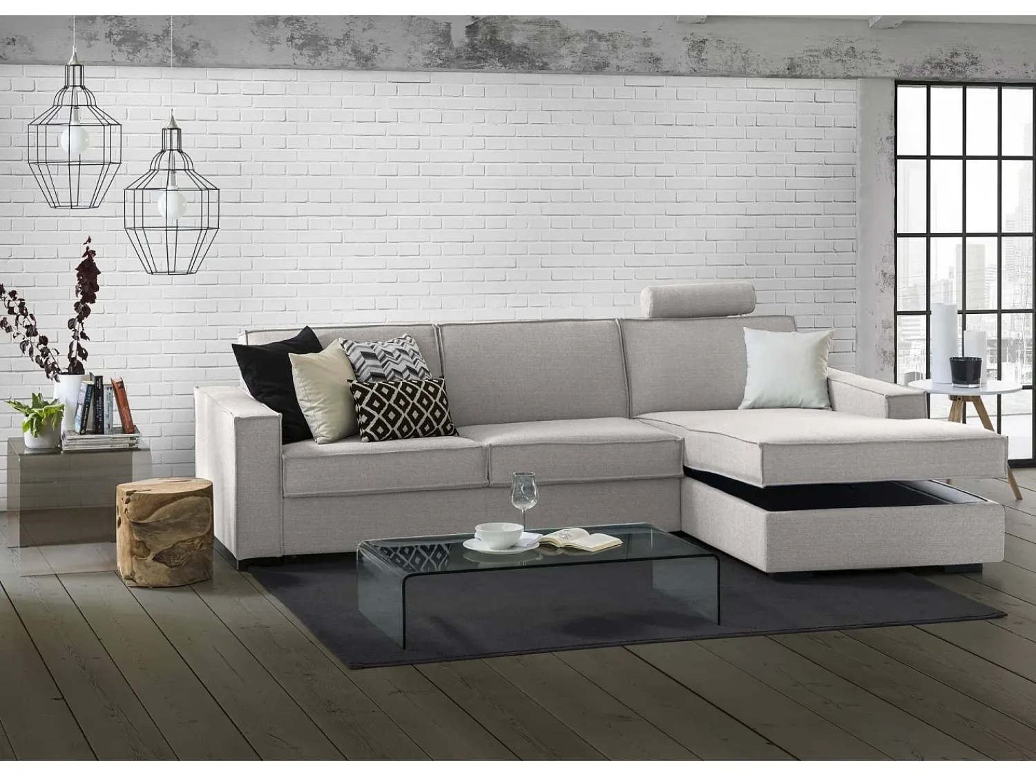 Best Talamo Italia Sofá fixo Dkiyin, Sofá de canto, 100% Fabricado na Itália, Sofá da sala com península de contêiner direita, com braços padrão, 280x95h90 cm, Cinza Cinzento