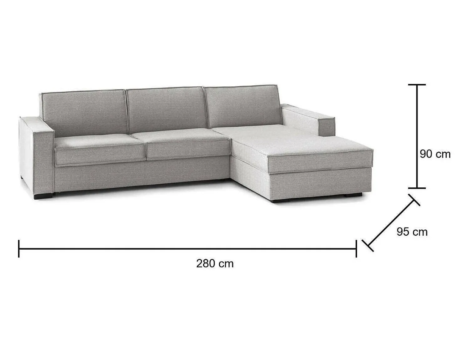 Best Talamo Italia Sofá fixo Dkiyin, Sofá de canto, 100% Fabricado na Itália, Sofá da sala com península de contêiner direita, com braços padrão, 280x95h90 cm, Cinza Cinzento