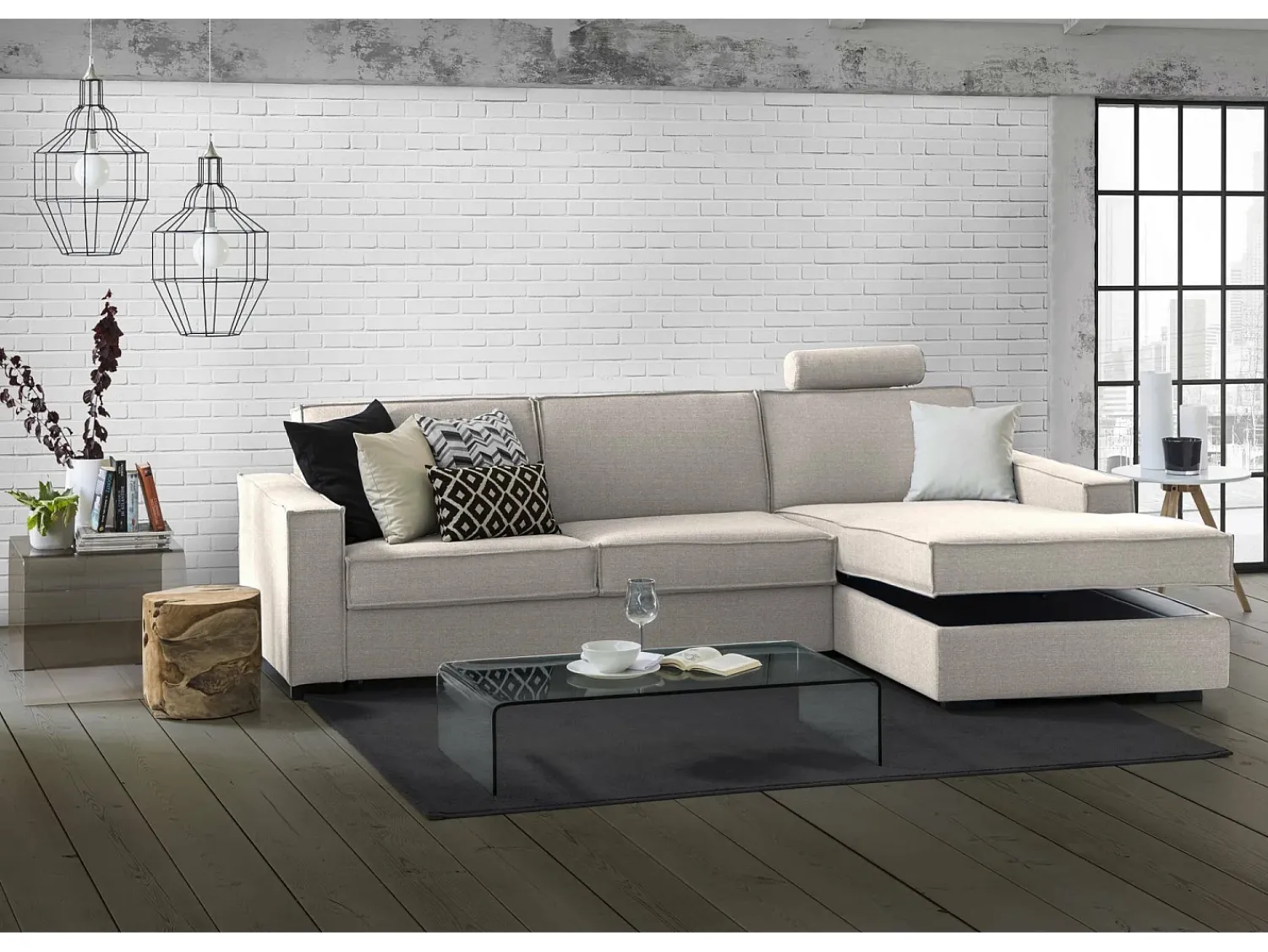 Talamo Italia Sofá fixo Dkiyin, Sofá de canto, 100% Fabricado na Itália, Sofá da sala com, Península de contêiner direita, com braços padrão, Cm 280x95h90, Taupe^ Sofá