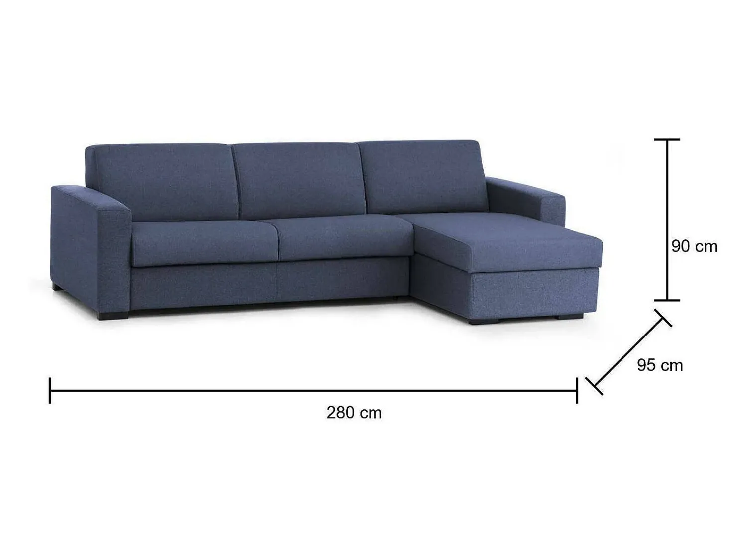 Sofá|Talamo Italia Sofá fixo Dland, Sofá de canto, 100% Made in Italy, Sofá de ala, com penínula de arrumação reverível, em tecido acolchoado, com braço tandard, 280x95h90 cm, Azul