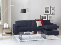 Sofá|Talamo Italia Sofá fixo Dland, Sofá de canto, 100% Made in Italy, Sofá de ala, com penínula de arrumação reverível, em tecido acolchoado, com braço tandard, 280x95h90 cm, Azul
