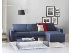 Sofá|Talamo Italia Sofá fixo Dland, Sofá de canto, 100% Made in Italy, Sofá de ala, com penínula de arrumação reverível, em tecido acolchoado, com braço tandard, 280x95h90 cm, Azul