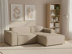 Sofá*Talamo Italia Sofá fixo Dlorenz, sofá modular de 2 lugares com península direita, 100% Fabricado na Itália, Sofá de tecido moderno, 220x170h70 cm, Bege
