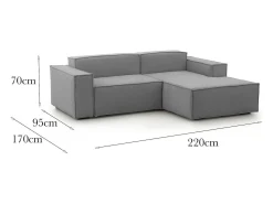 Clearance Talamo Italia Sofá fixo Dlorenz, sofá modular de 2 lugares com península direita, 100% Fabricado na Itália, Sofá de tecido moderno, 220x170h70 cm, Cinza Cinzento