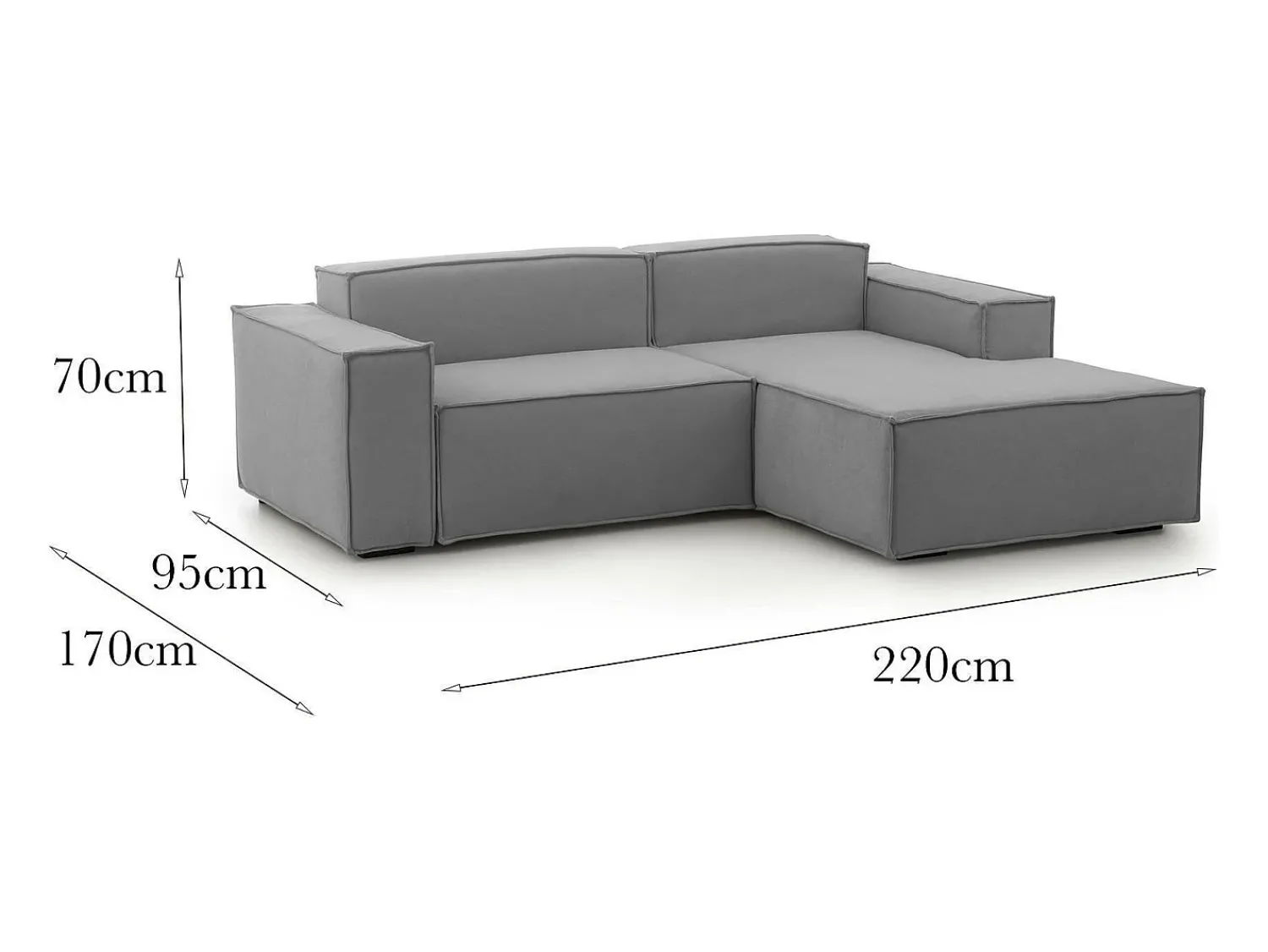 Clearance Talamo Italia Sofá fixo Dlorenz, sofá modular de 2 lugares com península direita, 100% Fabricado na Itália, Sofá de tecido moderno, 220x170h70 cm, Cinza Cinzento