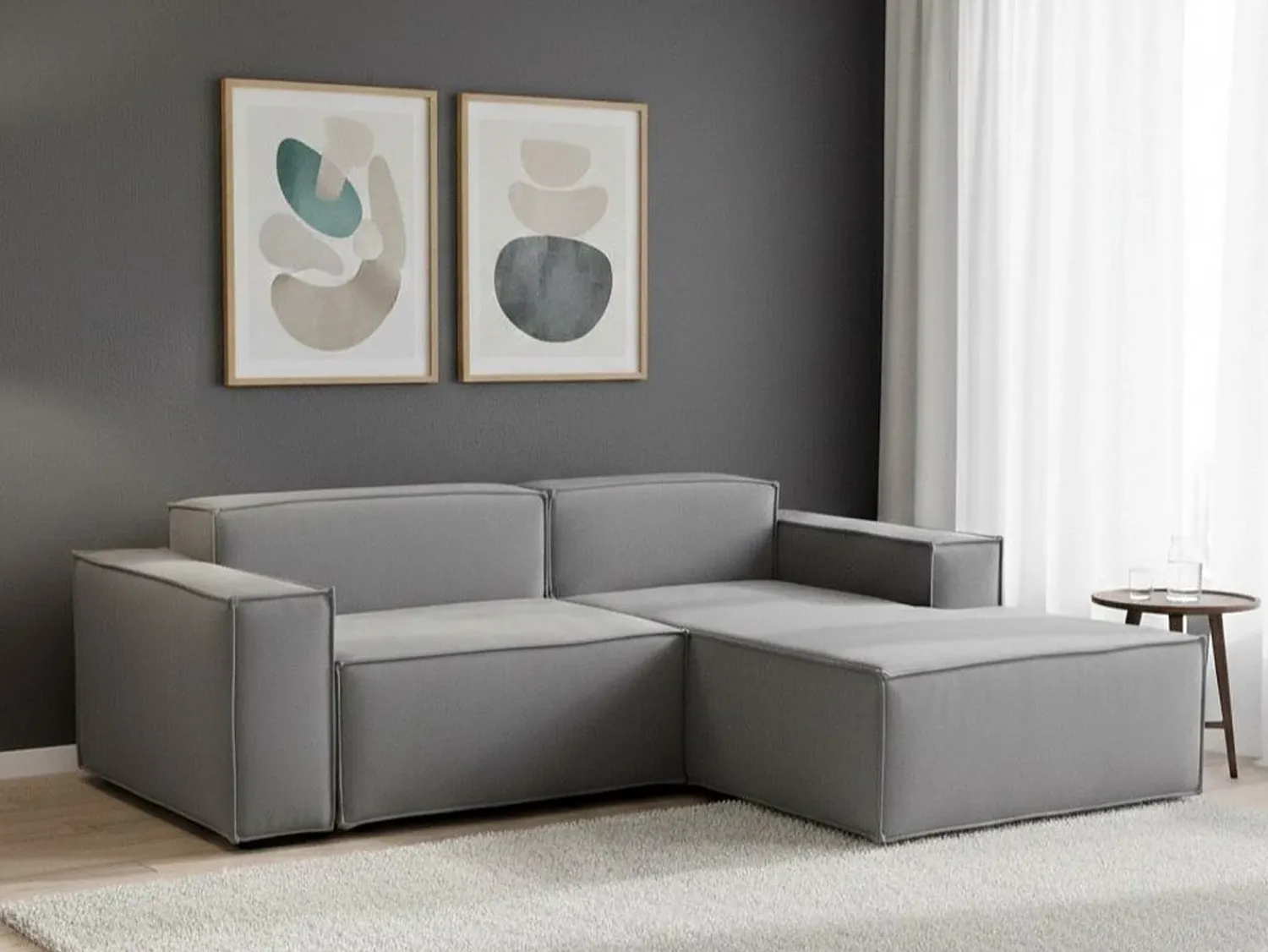 Clearance Talamo Italia Sofá fixo Dlorenz, sofá modular de 2 lugares com península direita, 100% Fabricado na Itália, Sofá de tecido moderno, 220x170h70 cm, Cinza Cinzento