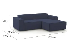 Hot Talamo Italia Sofá fixo Dlorenz, sofá modular de 2 lugares com península direita, 100% Fabricado na Itália, Sofá de tecido moderno, 220x170h70 cm, Azul