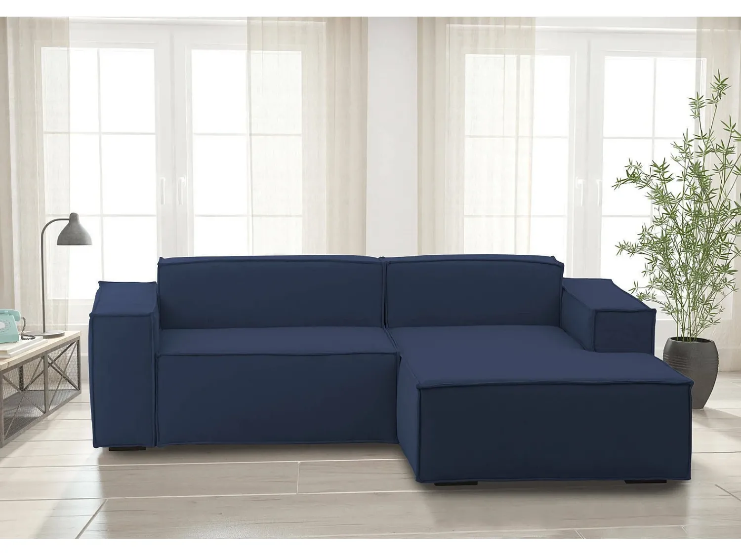 Hot Talamo Italia Sofá fixo Dlorenz, sofá modular de 2 lugares com península direita, 100% Fabricado na Itália, Sofá de tecido moderno, 220x170h70 cm, Azul
