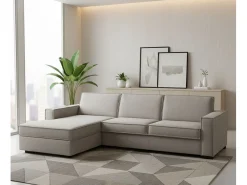 Sofá*Talamo Italia Sofá fixo Dlovis, Sofá de canto, 100% Fabricado na Itália, Sofá da sala com, Península esquerda, com braços finos, Cm 260x95h90, Taupe Cinzento