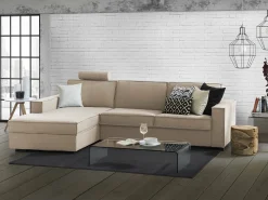 Talamo Italia Sofá fixo Dlovis, Sofá de canto, 100% Fabricado na Itália, Sofá da sala com, Península esquerda, com braços finos, Cm 260x95h90,^ Sofá