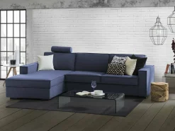 Sofá|Talamo Italia Sofá fixo Dlovis, Sofá de canto, 100% Fabricado na Itália, Sofá da sala com península esquerda, com braços finos, 260x95h90 cm, Azul