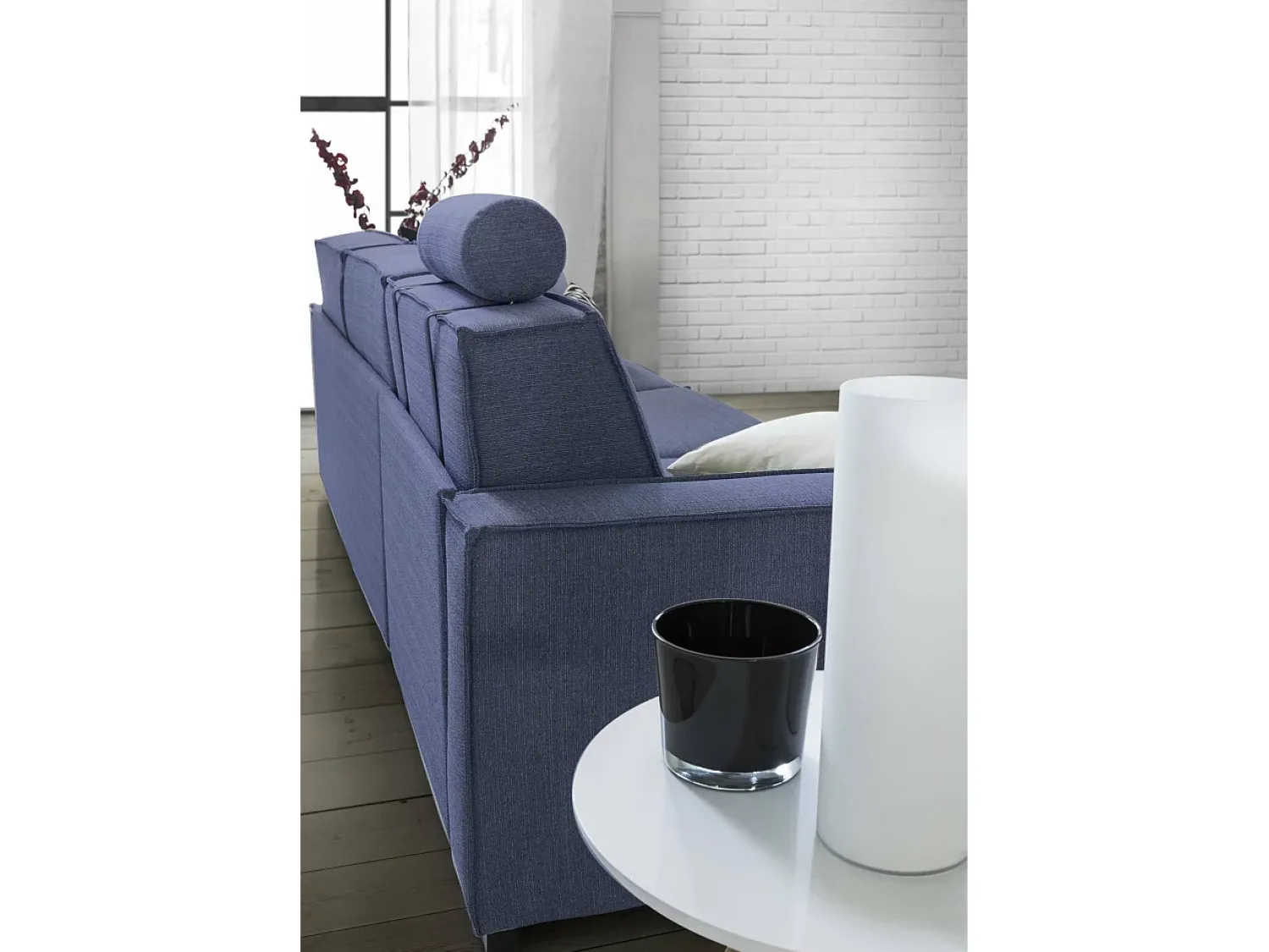 Sofá|Talamo Italia Sofá fixo Dlovis, Sofá de canto, 100% Fabricado na Itália, Sofá da sala com península esquerda, com braços finos, 260x95h90 cm, Azul