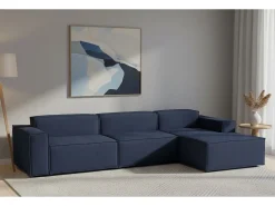Sofá*Talamo Italia Sofá fixo Dmaiol, sofá modular de 4 lugares com península direita, 100% Fabricado na Itália, Sofá de tecido moderno, 340x170h70 cm, Azul