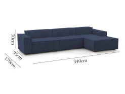 Sofá*Talamo Italia Sofá fixo Dmaiol, sofá modular de 4 lugares com península direita, 100% Fabricado na Itália, Sofá de tecido moderno, 340x170h70 cm, Azul