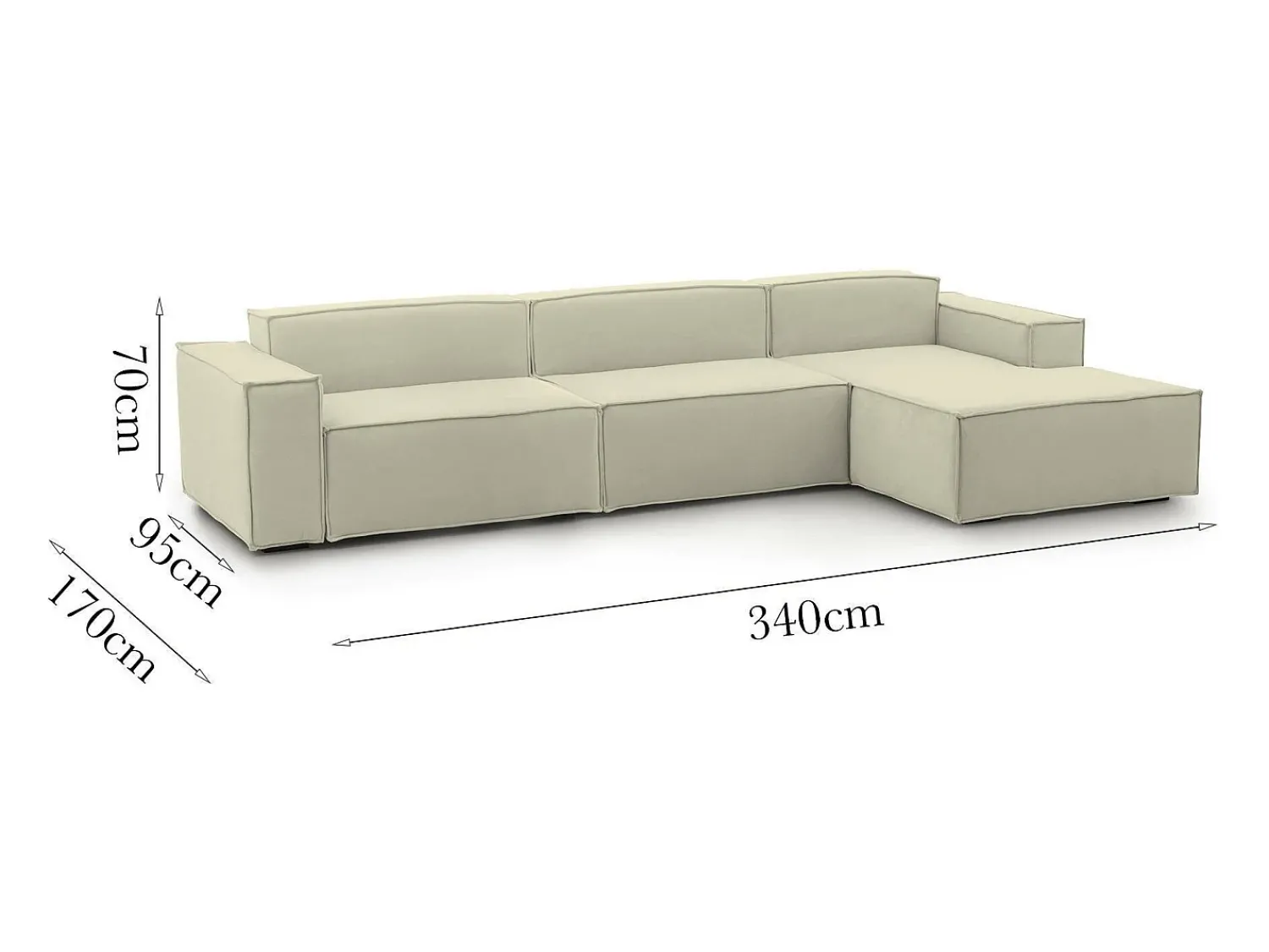 Sofá|Talamo Italia Sofá fixo Dmaiol, sofá modular de 4 lugares com península direita, 100% Fabricado na Itália, Sofá de tecido moderno, 340x170h70 cm, Bege