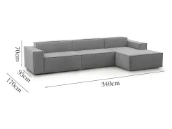 Discount Talamo Italia Sofá fixo Dmaiol, sofá modular de 4 lugares com península direita, 100% Fabricado na Itália, Sofá de tecido moderno, 340x170h70 cm, Cinza Cinzento