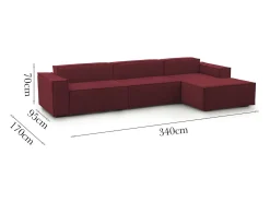 Sofá|Talamo Italia Sofá fixo Dmaiol, sofá modular de 4 lugares com península direita, 100% Fabricado na Itália, Sofá de tecido moderno, 340x170h70 cm, Vermelho