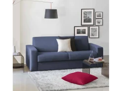 New Talamo Italia Sofá fixo Dmazzon, sofá de 2 lugares, 100% Fabricado na Itália, Sofá da sala, em tecido acolchoado, com braços finos, 160x95h90 cm, Azul