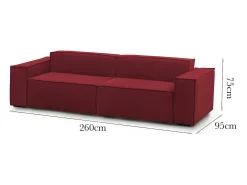 Clearance Talamo Italia Sofá fixo Dmelucc, sofá modular linear de 3 lugares, 100% Fabricado na Itália, Sofá moderno para sala em tecido, 260x95h70 cm, Vermelho
