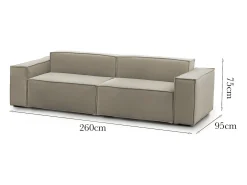 New Talamo Italia Sofá fixo Dmelucc, sofá modular linear de 3 lugares, 100% Fabricado na Itália, Sofá moderno para sala em tecido, 260x95h70 cm, Taupe Cinzento