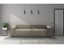 New Talamo Italia Sofá fixo Dmelucc, sofá modular linear de 3 lugares, 100% Fabricado na Itália, Sofá moderno para sala em tecido, 260x95h70 cm, Taupe Cinzento