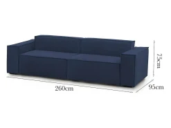 Sofá|Talamo Italia Sofá fixo Dmelucc, sofá modular linear de 3 lugares, 100% Fabricado na Itália, Sofá moderno para sala em tecido, 260x95h70 cm, Azul
