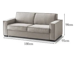 Sofá|Talamo Italia Sofá fixo Dmene, Sofá grande de 2 lugares, 100% Fabricado na Itália, Sofá da sala em tecido, com braços finos, Cm 180x95h90, Taupe Cinzento