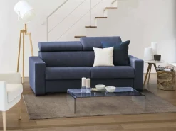 Hot Talamo Italia Sofá fixo Dmicel, ofá de 3 lugare, 100% Fabricado na Itália, Sofá da ala, em tecido acolchoado, com apoio de cabeça ajutávei â€<â€<e braço fino, 200x95h85 cm, Azul